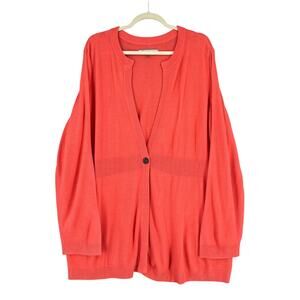 Soft BY Avenue Coral Single Button‎ Long Sleeve Collarless Cardigan Size 26/28